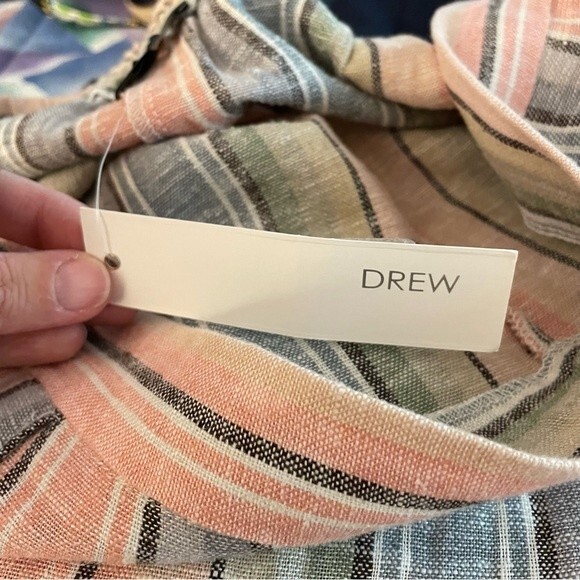 Anthropologie Drew Pants Striped Linen Tulip Wide Leg New Pastel Rainbow Large - Picture 8 of 9